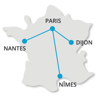 Répartition des quatre agences Tradim en France